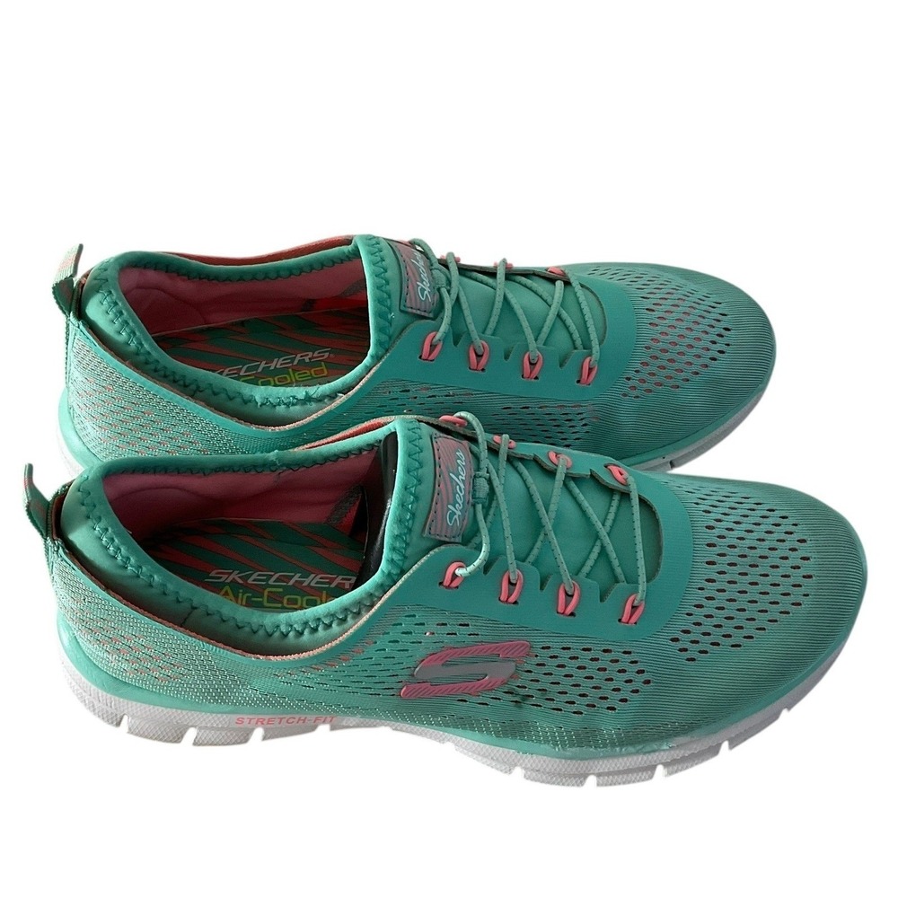 Skechers Air Cooled Memory Foam Teal Pink Athletic Sneakers Shoes Women US 8.5 - Picture 2 of 13